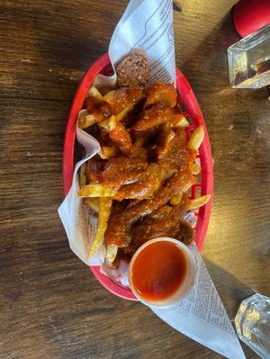 Vegan currywurst  at Shepherd's Pub in Elora