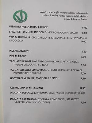 Menù  at Paradiso Pizzeria Gelateria in Trequanda