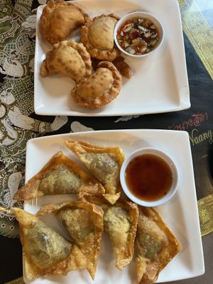 curry puffs (top) wontons (bottom)  at Aroy Thai Gardens in Middletown