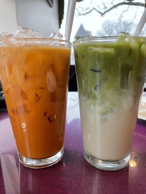 Thai tea and matcha tea latte  at Aroy Thai Gardens in Middletown