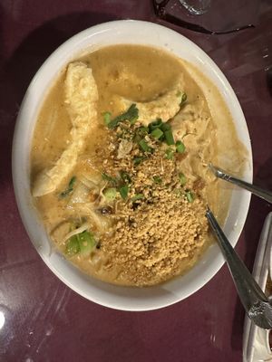 Tom Yum with noodles and shrimp  at Aroy Thai Gardens in Middletown