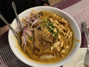 Khao soi w duck  at Aroy Thai Gardens in Middletown