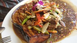 Pad Moo Makhua pao ( grill eggplant with stir fried vegetables with impossible beef at Aroy Thai Gardens in Middletown