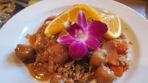 orange chicken at Aroy Thai Gardens in Middletown