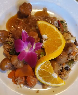 orange chicken at Aroy Thai Gardens in Middletown