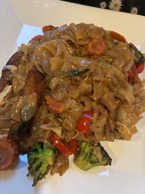 Drunken Noodles with ‘chicken'   at Aroy Thai Gardens in Middletown