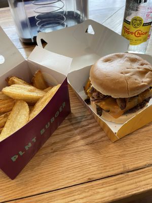 Mushroom bbq bacon burger and fries    at PLNT Burger in Wynnewood