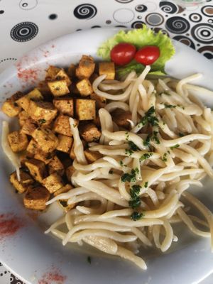 Pljukanci & Tofu with olive oil, garlic and tamari sauce  at Konoba Bani in Pazin