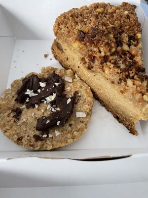 Chocolate-coconut cookie and dessert special (apple crumble cake) - muy rica!  at Vegetopia in Gran Canaria