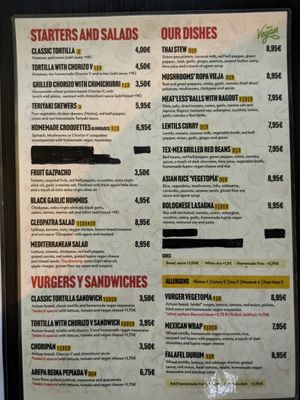 Menu English at Vegetopia in Gran Canaria