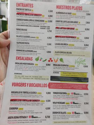 The menu at Vegetopia in Gran Canaria
