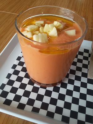 Gazpacho with apple topping at Vegetopia in Gran Canaria