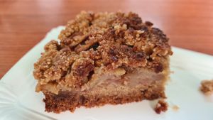This amazing apple cake makes you very very happy! at Vegetopia in Gran Canaria
