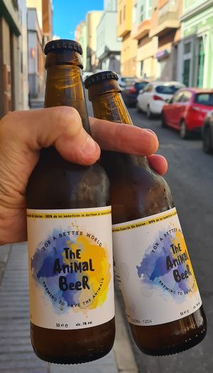 They do have the Animal Academy Support Beer! Great beer that benefits the animals in the sanctuary! Cheers for the animals! at Vegetopia in Gran Canaria