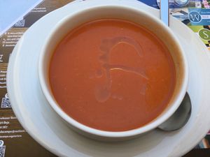 Soup of the day: roasted tomatoes and bell pepers at Botellini in Caldas Da Rainha