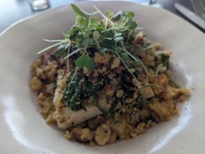 Tofu-spinach-crumbled cornbread at Botellini in Caldas Da Rainha