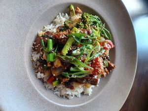 Chinese rice dish with tofu at Botellini in Caldas Da Rainha