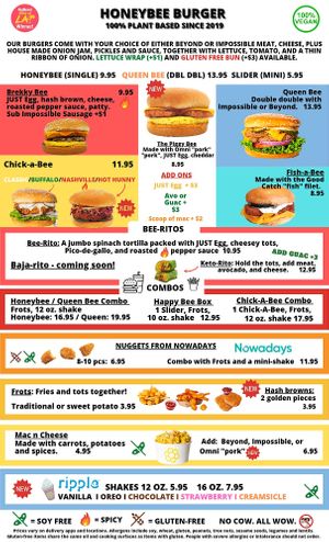 Menu!  at Honeybee Burger - Venice in Venice