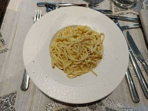 Tagliolini con fonduta di tartufo #Veganuary at Isola Verde Resort & Restaurant in Castiglione Del Lago