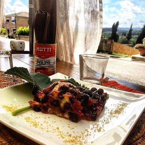 Schiacciata with grapes  at Osteria delle Crete in San Giovanni Dasso