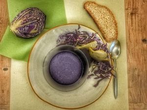 Purple cabbage soup  at Osteria delle Crete in San Giovanni Dasso