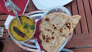 Lentiles with bread. at Namaste in Ljubljana