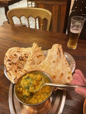 Dal with garlic naan  at Namaste in Ljubljana