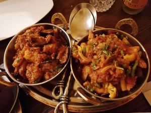 Amazing curries. Left: potato & smoky eggplant, right: cauliflower at Namaste in Ljubljana