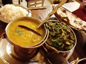 Dahl, green vegetable curry and roti at Namaste in Ljubljana