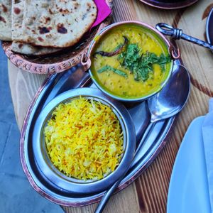 Dhal tadka and turmeric rice at Namaste in Ljubljana