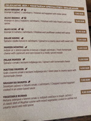 some vegan dishes are marked at Namaste in Ljubljana