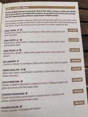 daal menu at Namaste in Ljubljana