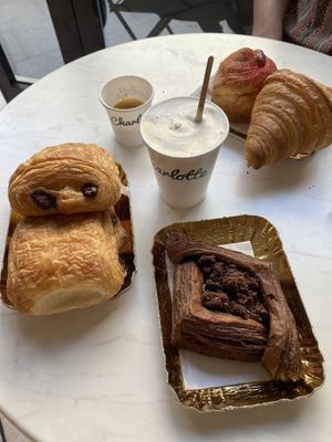croissants and coffee with soy milk  at Charlotte Croissanterie in Trieste