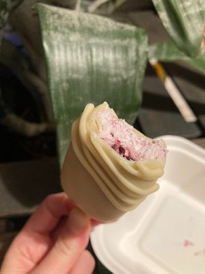 Vegan “magnum”: berries mousse covered with white chocolate  at iVegan in Rome