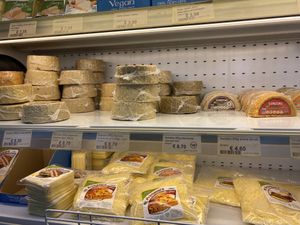 so many vegan cheese options at iVegan in Rome