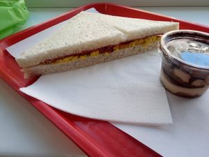 Scrambled 'egg' and vegan salami sandwich at iVegan in Rome