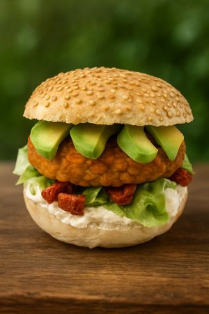 Tempeh Burger with avocado and dried tomatoes at iVegan in Rome