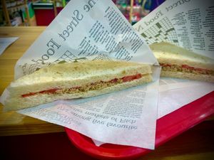 Tramezzini (sandwiches) with vegan tuna (from “Vuna”) and tomatoes, really impressive flavour at iVegan in Rome