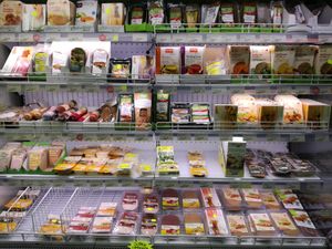 Vegan ham fridge at iVegan in Rome