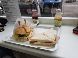 Beyond Meat Burger & Vegan Mozzarella and tomato Sandwich at iVegan in Rome