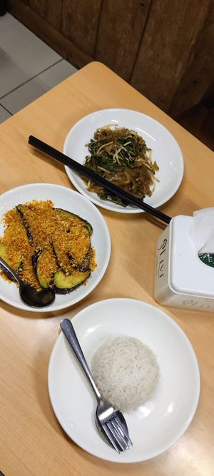 Eggplant diah and spicy noodles at Socrates in Medan