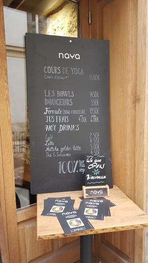 Menu at Naya Studio in Paris