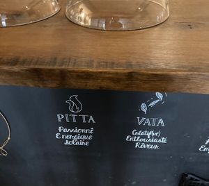 Counter with the different Ayurveda “types” at Naya Studio in Paris