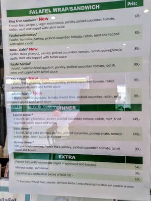 Menu at King Falafel in Oslo