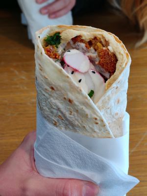 Falafel wrap with hummus at King Falafel in Oslo