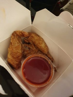 Insanely good vegan chicken drumsticks with a sweet and sour dip at Wawin Vegan Chinese in Leeds