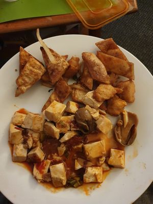 Traditional mapo tofu was stunning with a satay fish curry and salt+pepper chicken at Wawin Vegan Chinese in Leeds