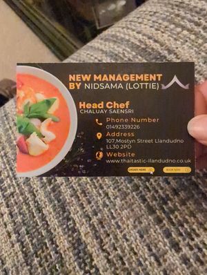 The chef gave us his card. at Thaitastic in Llandudno