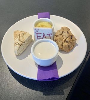 Scones, lemon custard and coconut cream  at Drink Me Tea Room in Tempe