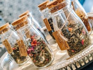 Tea samples to choose from, getting a slightly aromatic experience before choosing the eloquent tea. at Drink Me Tea Room in Tempe